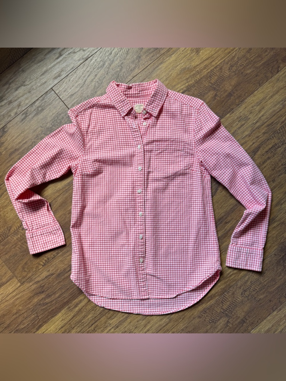 Women's Pink&Orange Gingham Check Oxford Button-Down Shirt Size S